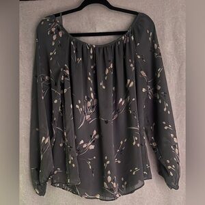 White House Black Market Floral Blouse - Gray and Pink